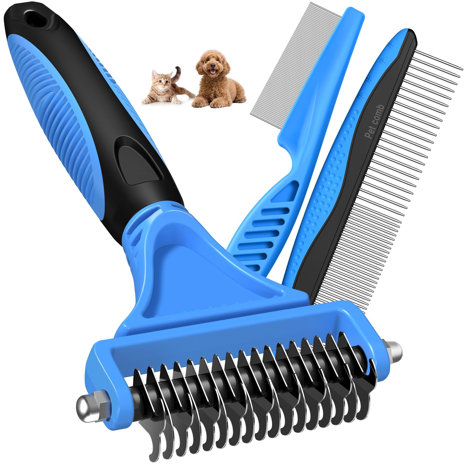 Double Sided Pet Hair Comb for Grooming, Cleaning Shedding Fur and Removing Tangles Easily