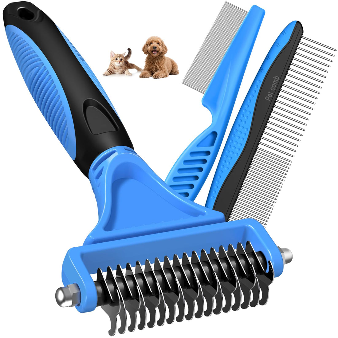 Double Sided Pet Hair Comb for Grooming, Cleaning Shedding Fur and Removing Tangles Easily