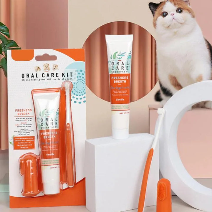 Pet Toothbrush Set with Edible Toothpaste for Dogs Cats Oral Care Dental Cleaning Healthy Breath