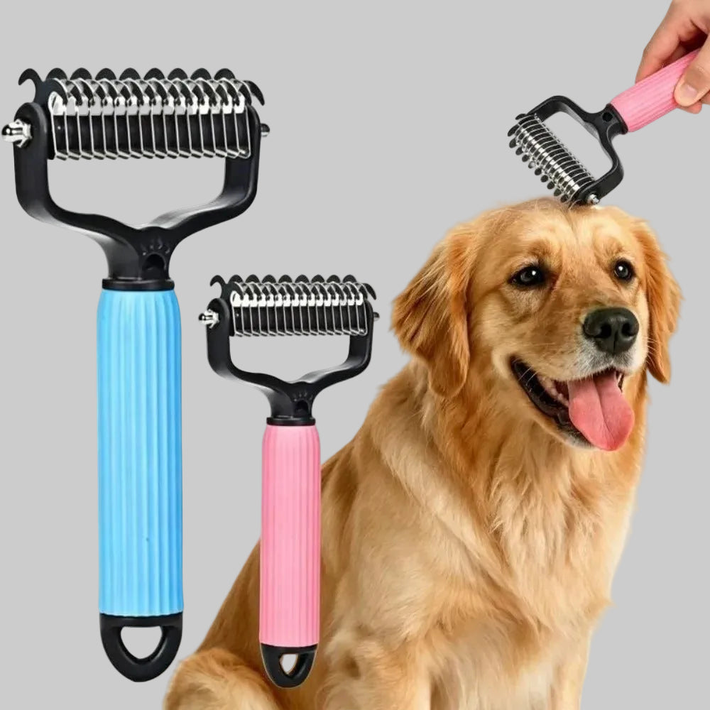 Upgraded Pet Safe Dematting Comb for Dogs Cats Deshedding Brush Double-Sided Stainless Steel Teeth Grooming