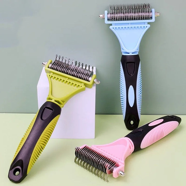 Double Sided Pet Hair Comb for Grooming, Cleaning Shedding Fur and Removing Tangles Easily